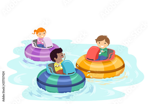 Stickman Kids Bumper Boat Illustration