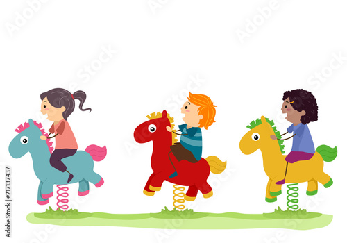 Stickman Kids Horse Rocker Playground Illustration