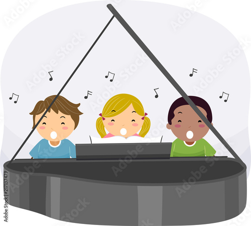 Stickman Kids Piano Sing Illustration