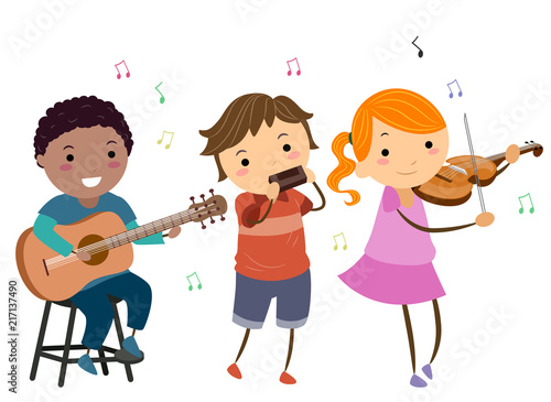 Stickman Kids Play Instruments Country Music