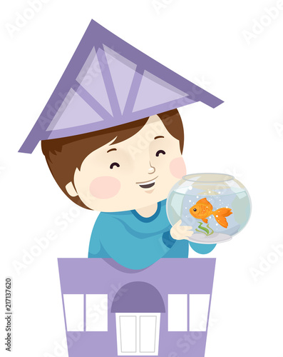 Kid Boy Pet Shop Fish Illus...
