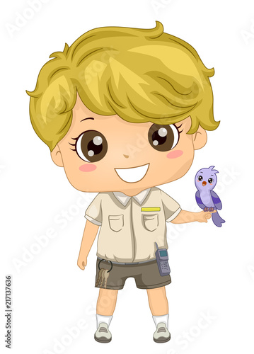 Kid Boy Zoo Keeper Bird Demonstration Illustration