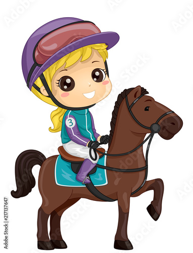 Kid Girl Horse Race Illustration
