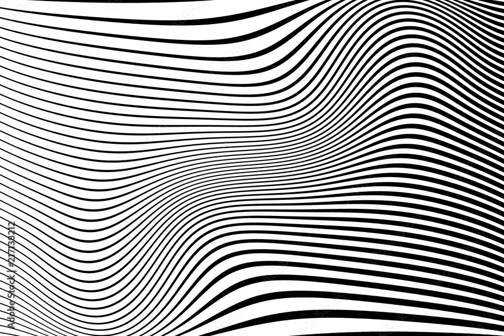 Abstract pattern.  Texture with wavy, billowy lines. Optical art background. Wave design black and white.