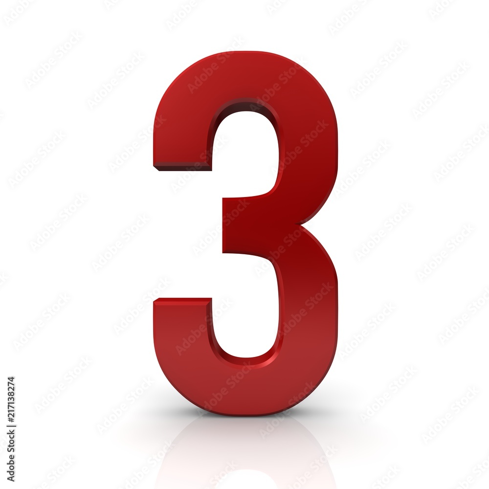 3 number three third 3d red sign isolated 3 number three third 3d red sign isolated