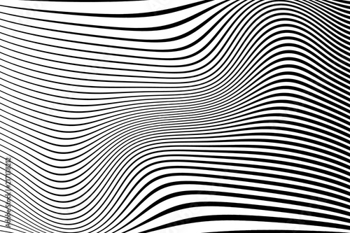Abstract pattern. Texture with wavy, billowy lines. Optical art background. Wave design black and white. © annagolant