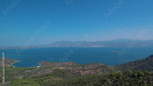 Aerial footage of a mountain in Argolis Greece. View of the Saronic gulf. Reveal shot. photo