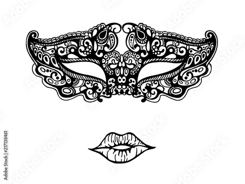 Lace mask and lips.