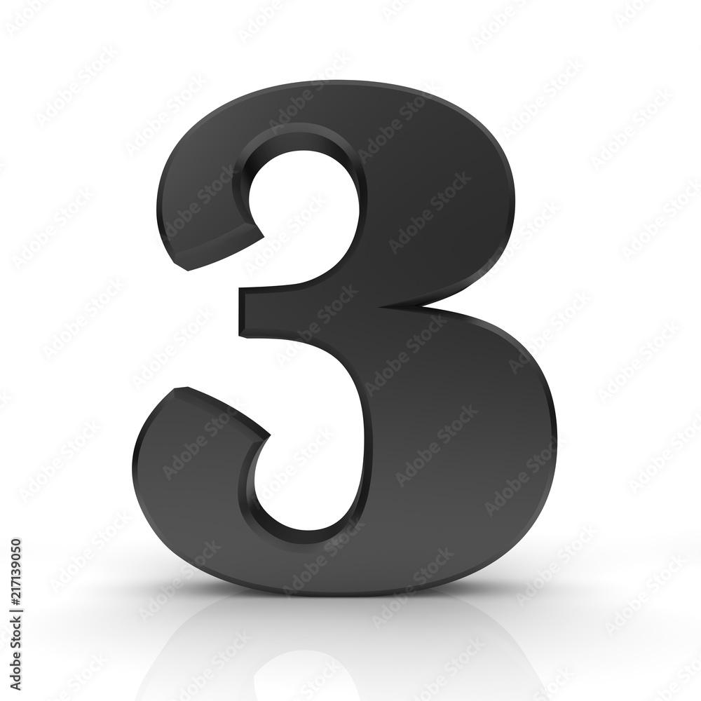 3 three third number black 3d isolated 3 three third number black 3d isolated