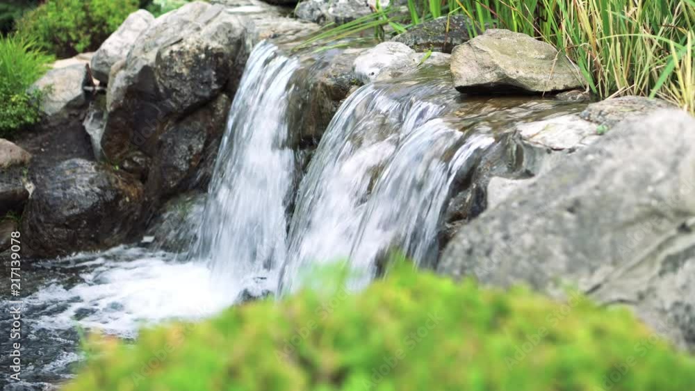 Recreation Park. An artificial lake with green plants, a waterfall and a fountain. Landscaping Recreation Park. An artificial lake with green plants, a waterfall and a fountain. Landscaping