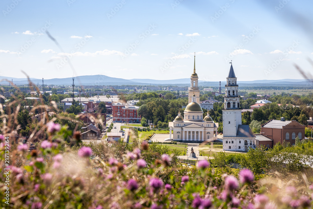 Spaso-Preobrazhensky Cathedral in the city and Nevyansk leaning tower Spaso-Preobrazhensky Cathedral in the city and Nevyansk leaning tower