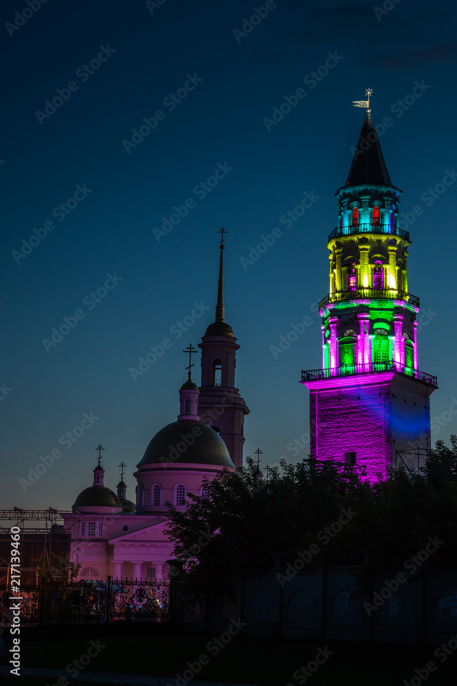 Spaso-Preobrazhensky Cathedral in the city and Nevyansk leaning tower