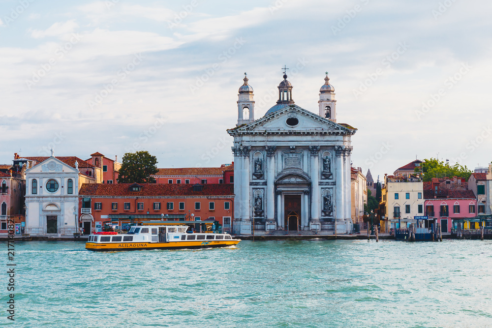 Venice, Italy - May 24, 2018: Beautiful architecture of a unique Venice. Postcard with a view of the city.