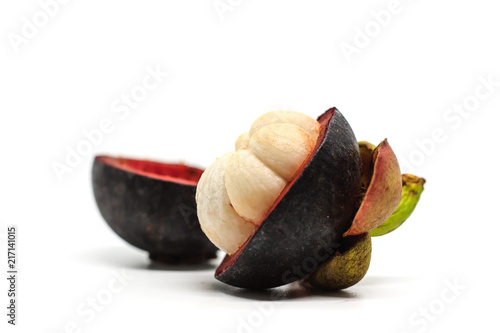 Mangosteen fruit on the whi...