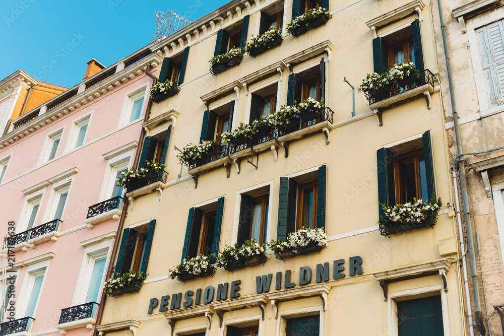 Naklejka premium Venice, Italy - May 24, 2018: Beautiful architecture of a unique Venice. Postcard with a view of the city.
