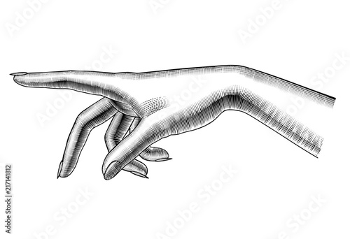 Female pointing hand isolated on white