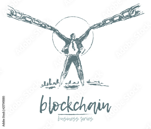 Business concept man chain block chain vector