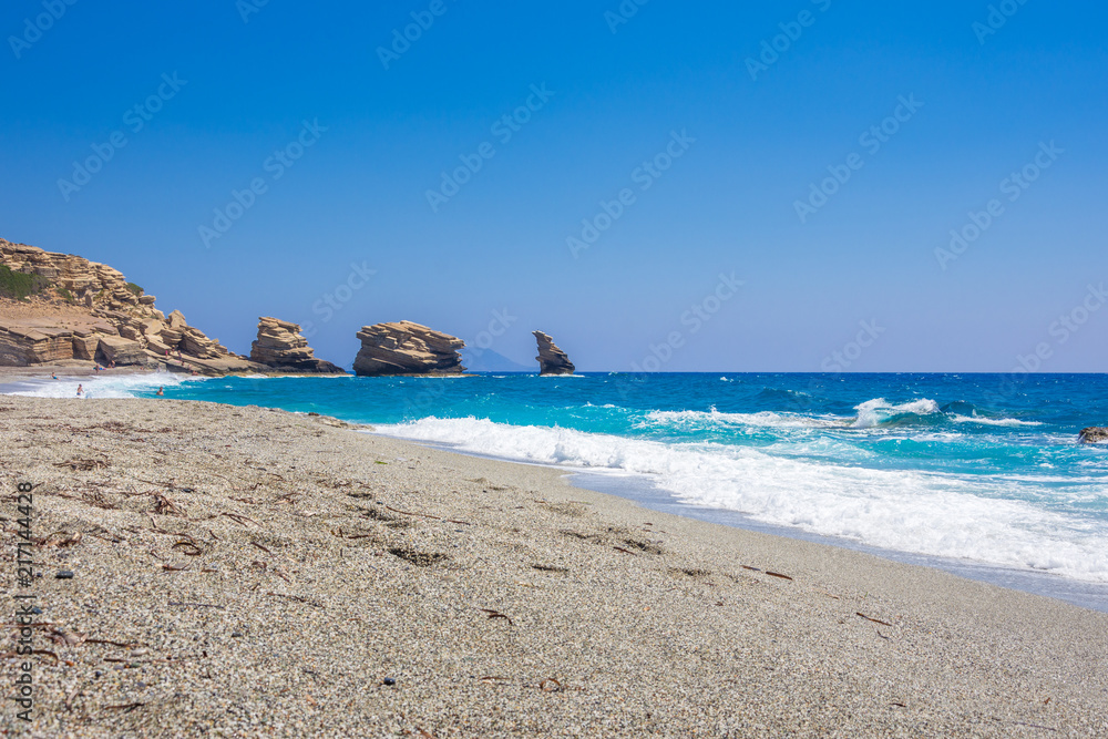 The beach of Triopetra with turquoise sea in Southern Crete, Greece