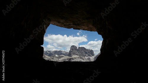 Popera and Croda dei Toni seen from a cave excavated during the First World War, South Tyrol, Italy photo