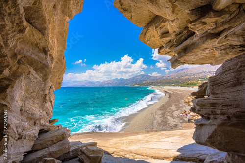 Fototapeta Naklejka Na Ścianę i Meble -  The beach of Triopetra with turquoise sea in Southern Crete, Greece