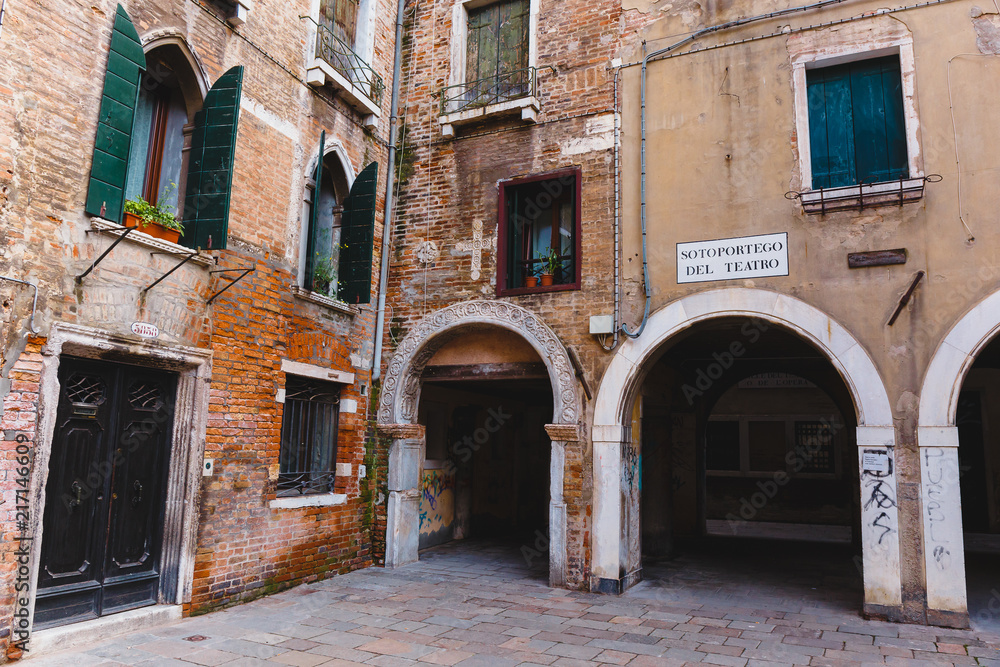 Venice, Italy - May 24, 2018: Beautiful architecture of a unique Venice. Postcard with a view of the city.