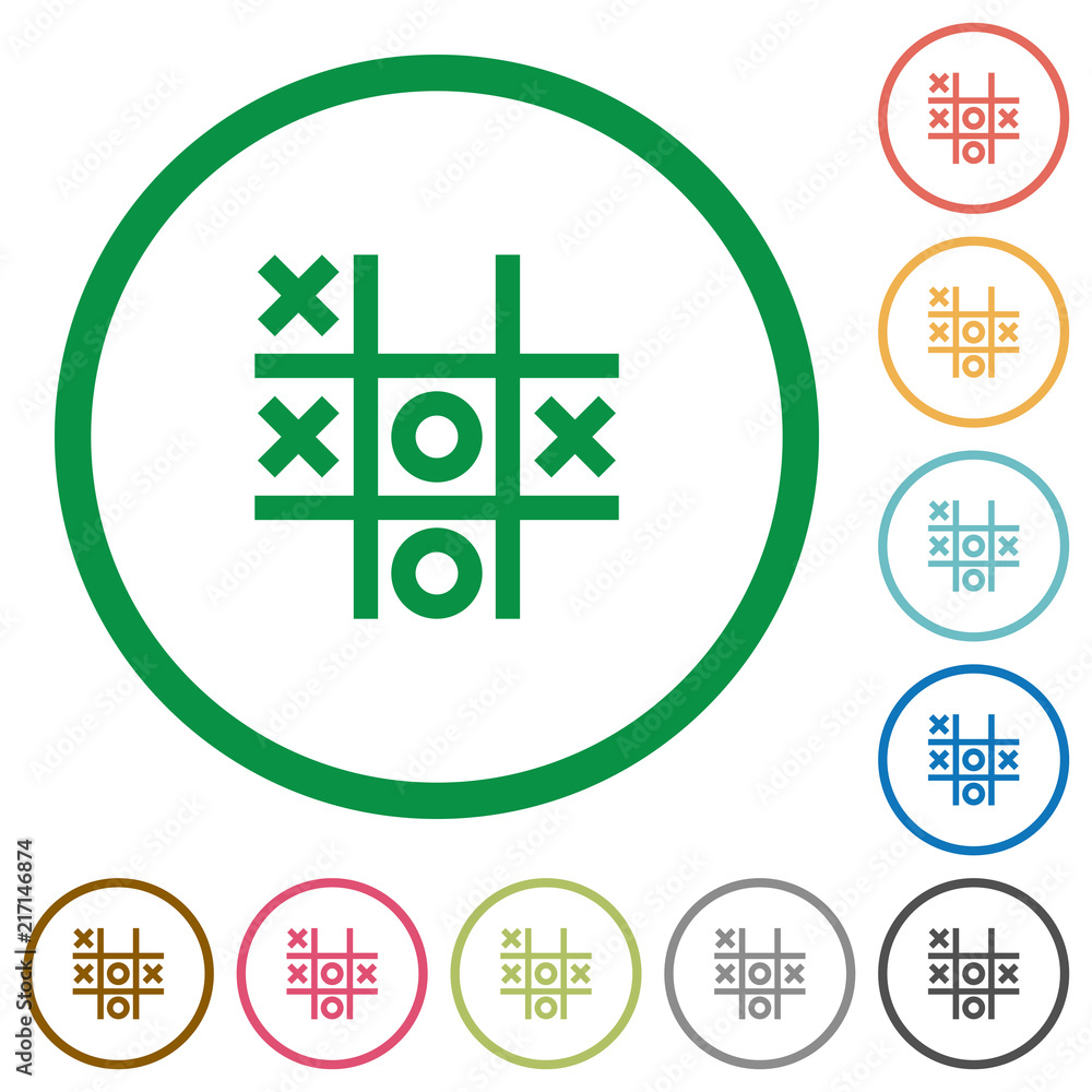 Tic tac toe game flat icons with outlines