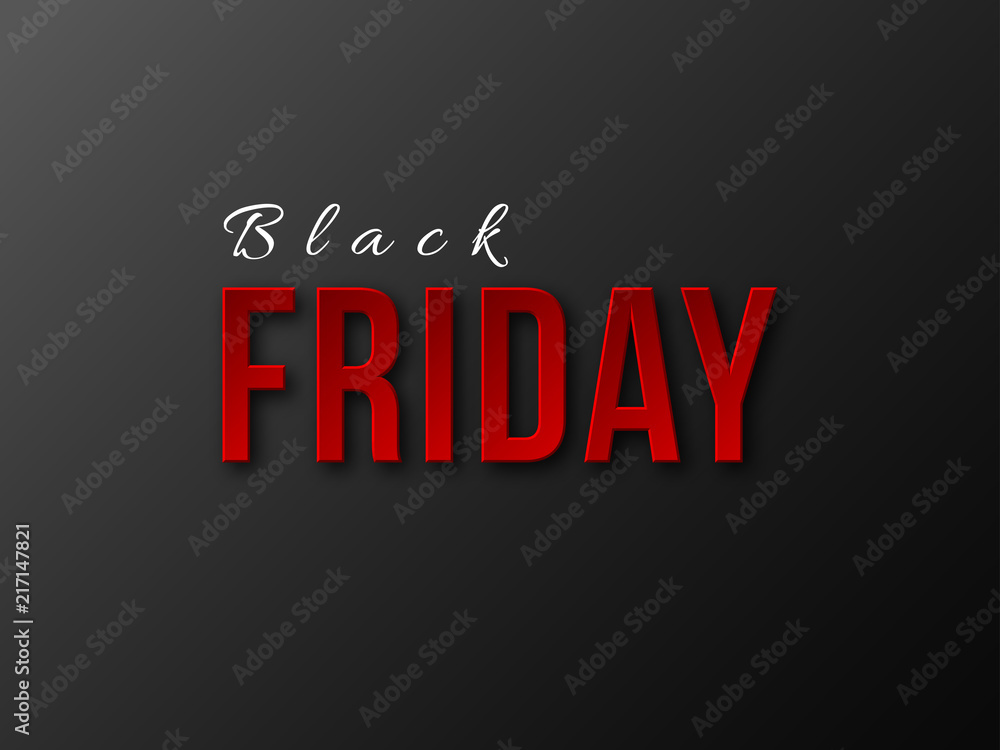 Black Friday sale typographic design. 3d stylized red color letters. Black background. Vector illustration.