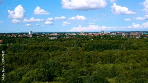 Drone shot revealing the city photo