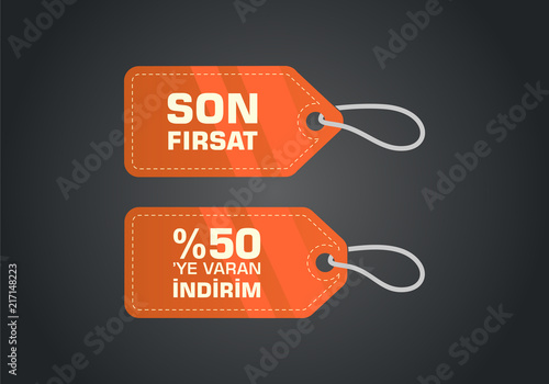 Indirim etiketleri yazilari. Translation from turkish: Sale offer badges. Red promo seals/stickers. Isolated vector illustration