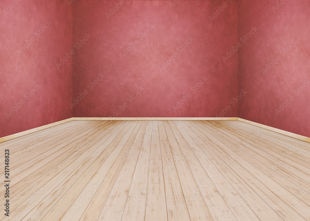 Red cement wall with Wooden floor Red cement wall with Wooden floor