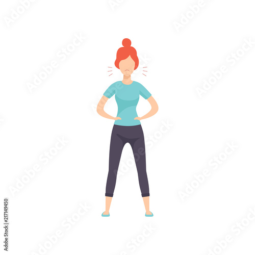 Angry furious young woman in casual clothes with steam blowing from ears, emotional girl feeling anger vector Illustration on a white background