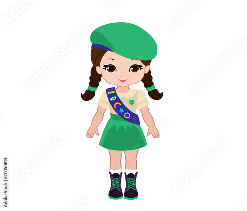 Junior scout girl, explorer girls, Camping Digital Kids.