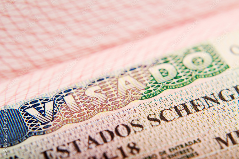 Obraz premium Spanish Schengen visa in a passport