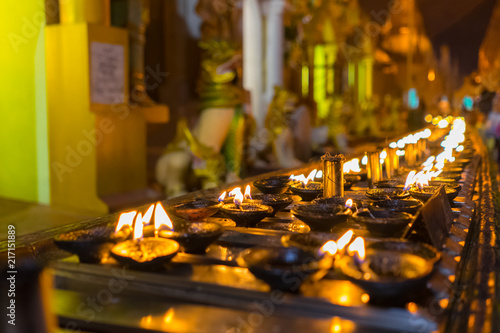 Candle light up around Shwedagon Pagoda