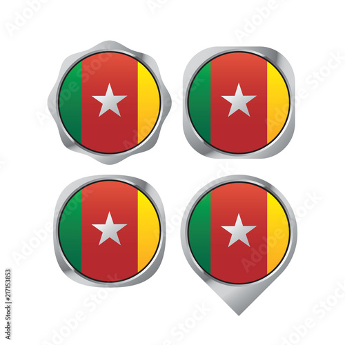 Free Download Camaroon flag button and map pointer isolated on white back ground vector illustration - GFXLoad