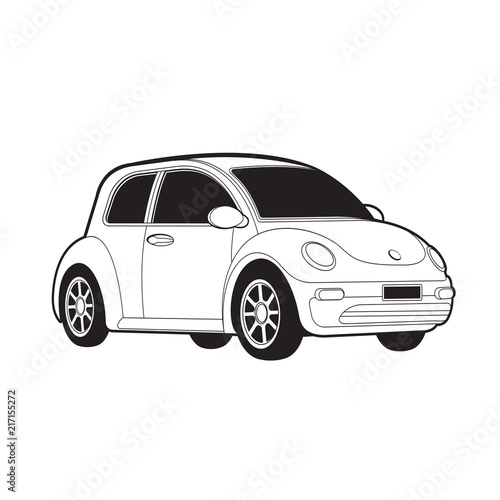 black outline sport car isolated on white background vector drawing