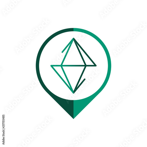 Marker with diamond logo template. Diamond in the marker emerald color. Vector illustration.