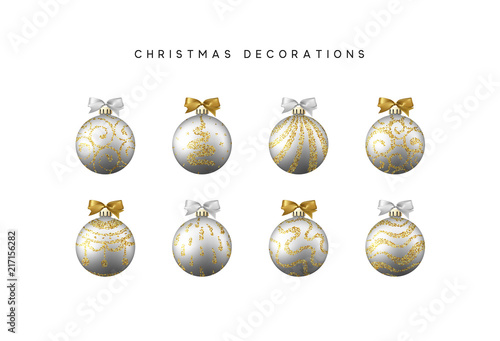 Xmas set balls silver and gold color. Christmas bauble decoration elements.