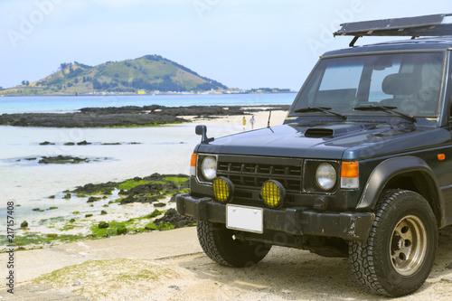 Car rent on a beach on Jejy Island in Korea