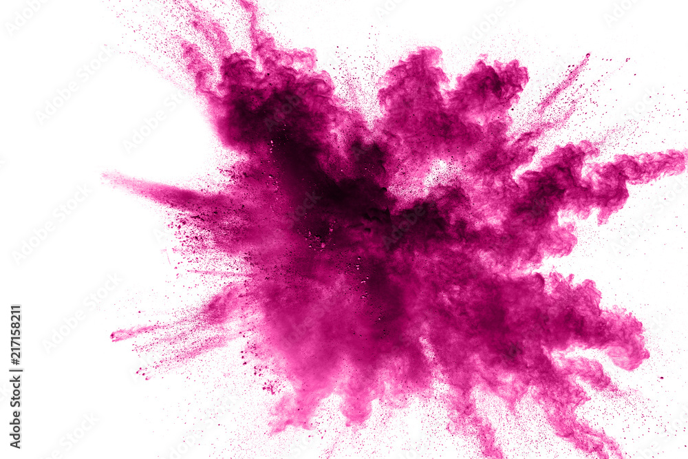 Pink powder explosion isolated on white background. - obrazy, fototapety, plakaty 