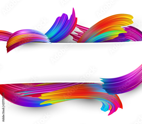 White background with colorful abstract brush stroke.
