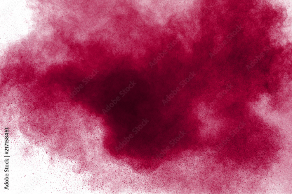 red powder explosion isolated on white background.