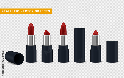 Red lipstick 3d illustration of a beautiful illustration. Isolated realistic set lipstick with transparent vector effect