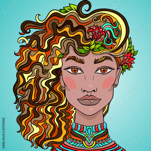 Hand drawn doodle girls face. Beautiful women with long hair. Vector illustration.