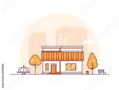 Small shop - modern thin line design style vector illustration