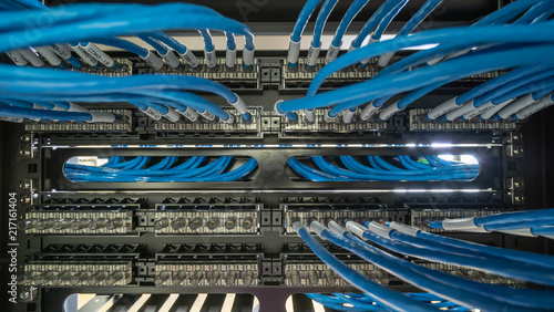 Network cable and patch panel in rack cabinet