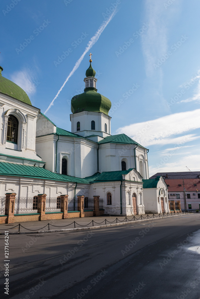 Church of St. Nicholas the Pristisk in the historical neighbourhood Podil in Kiev, Ukraine