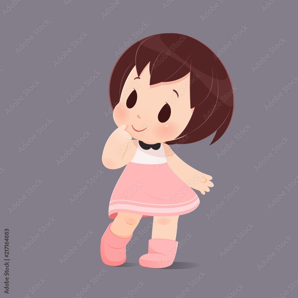 The cute girl is looking for something or doubt against gray background, Illustration-Vector
