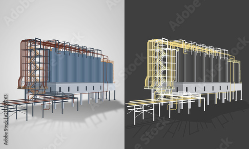Silos industriels en 4 couleurs personnalisables avec 2 rendus ou variantes graphiques différents