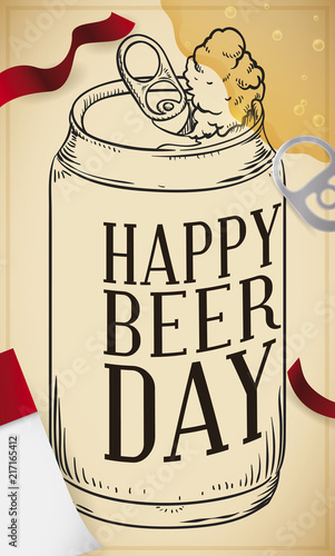 Canned Beer in Hand Drawn Style for Beer Day Celebration, Vector Illustration